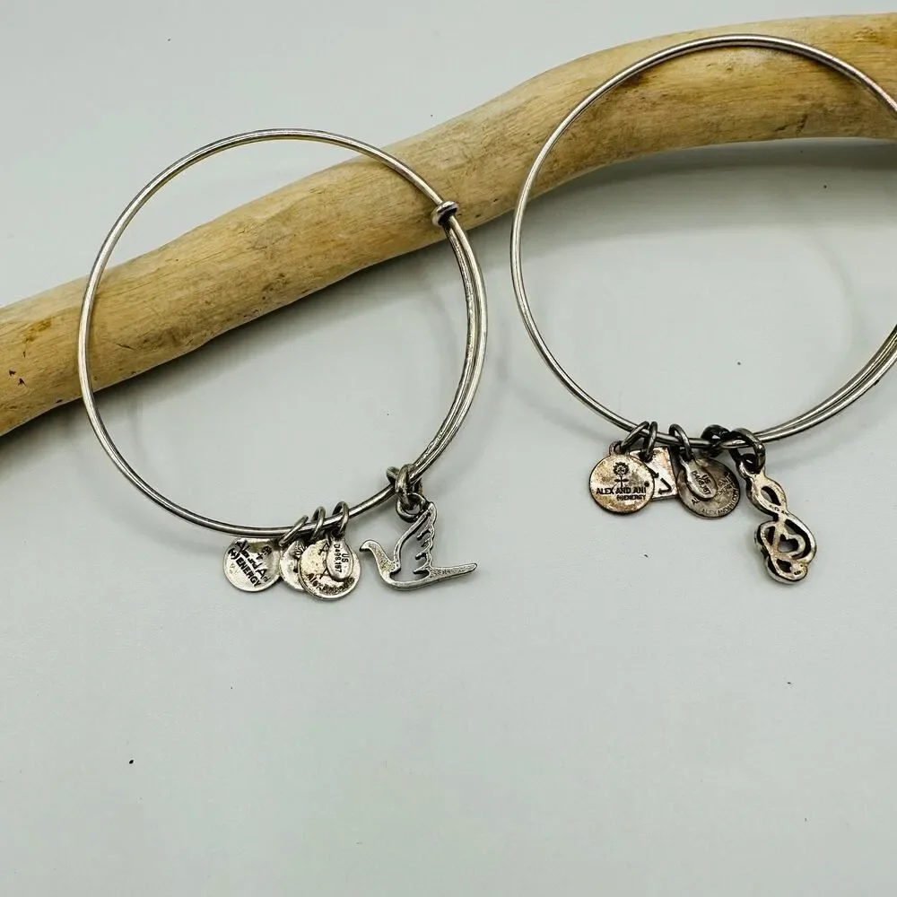 Alex & Ani Bangle Music Note and Dove Bracelet Set